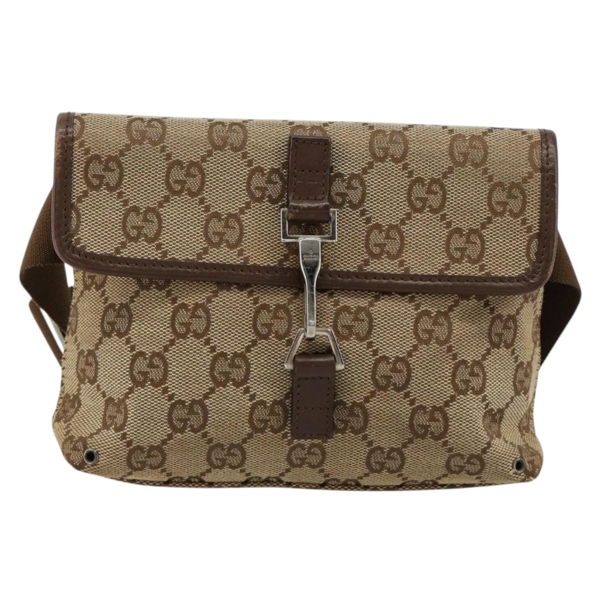 GUCCI GG Canvas Waist bag Beige Silver 92543 Auth ka4700
