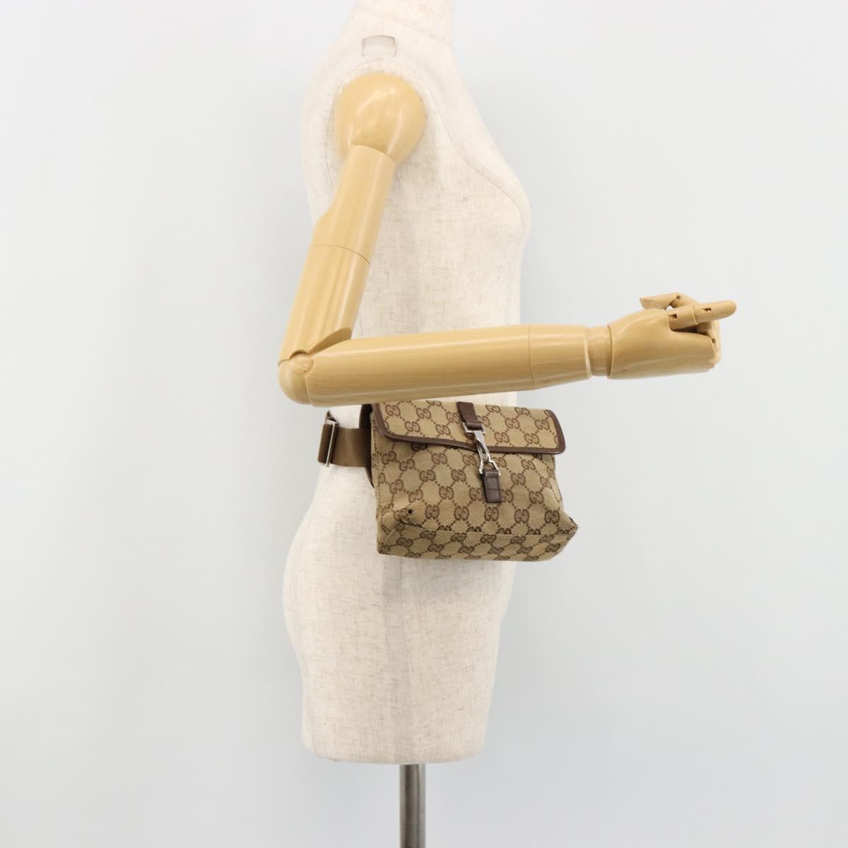 GUCCI GG Canvas Waist bag Beige Silver 92543 Auth ka4700