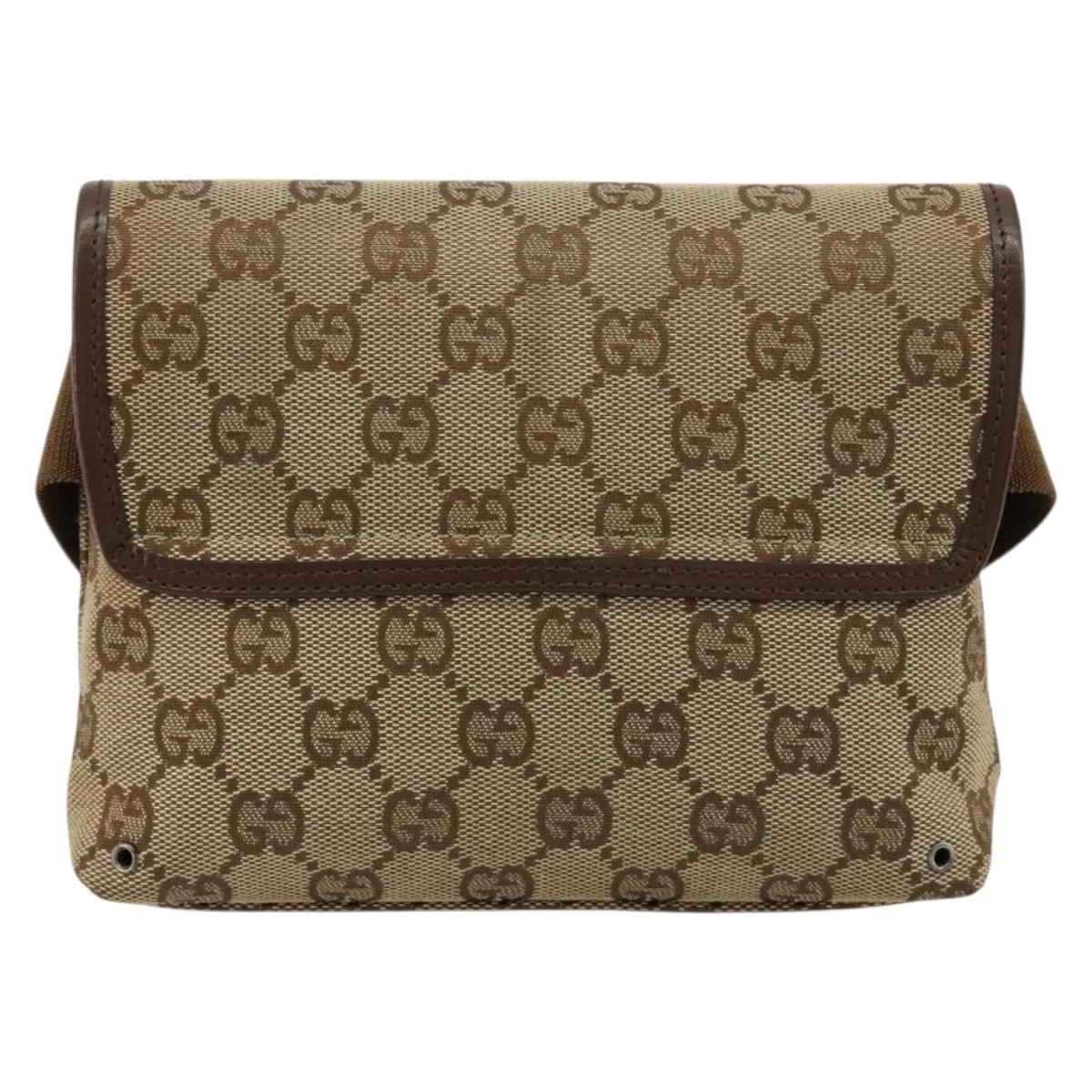 GUCCI GG Canvas Waist bag Beige Silver 92543 Auth ka4700