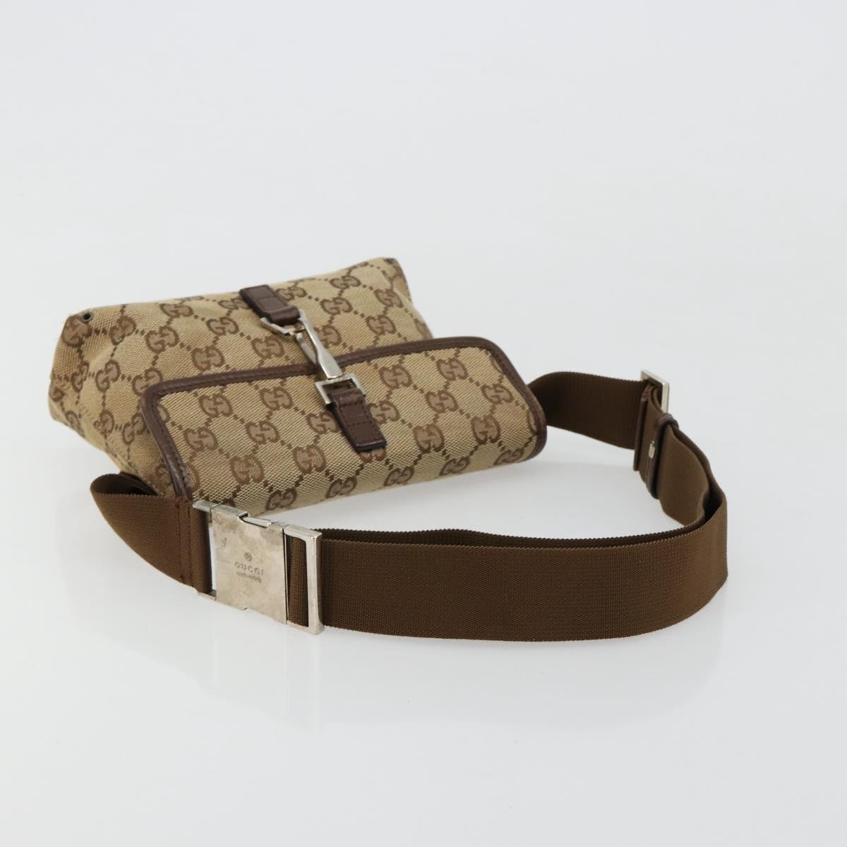 GUCCI GG Canvas Waist bag Beige Silver 92543 Auth ka4700