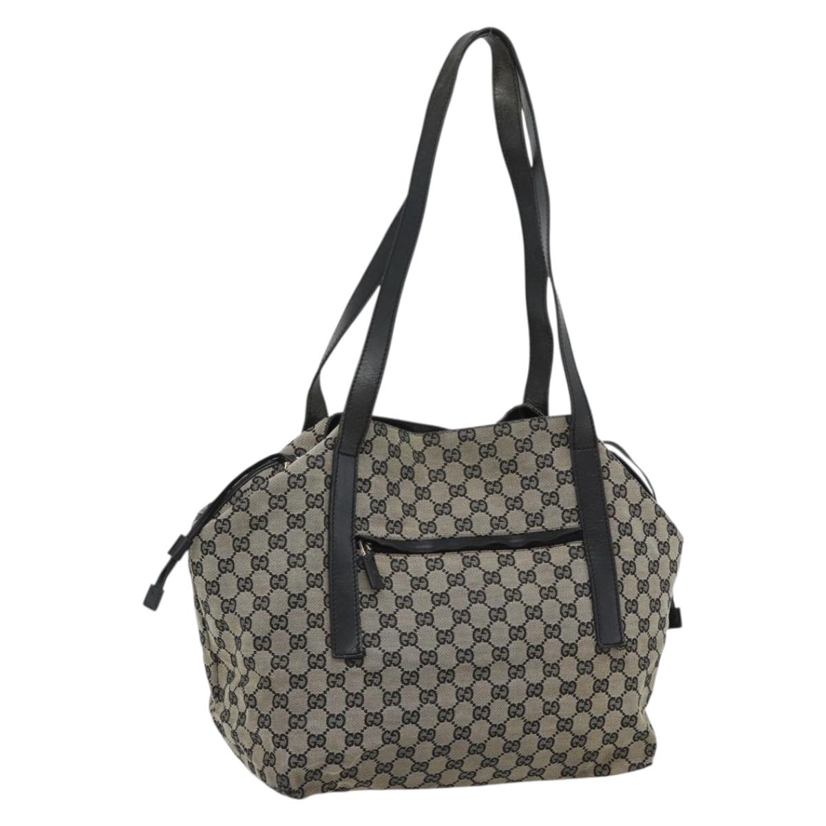 GUCCI GG Canvas Tote Bag Black Beige 019 0493 1669 Auth ka4701