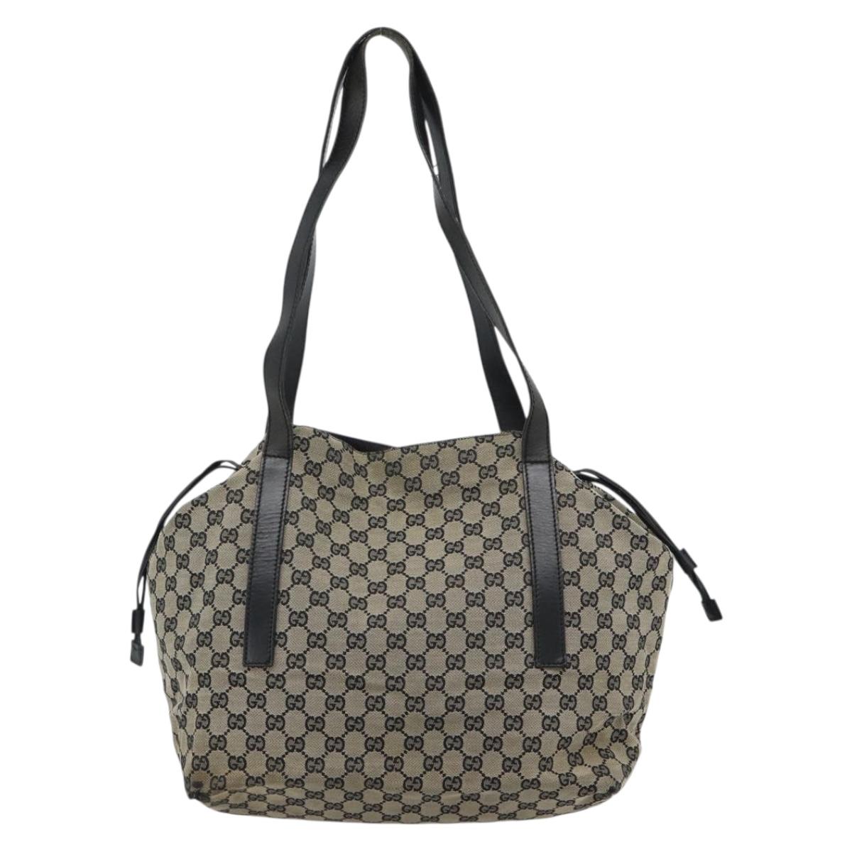 GUCCI GG Canvas Tote Bag Black Beige 019 0493 1669 Auth ka4701