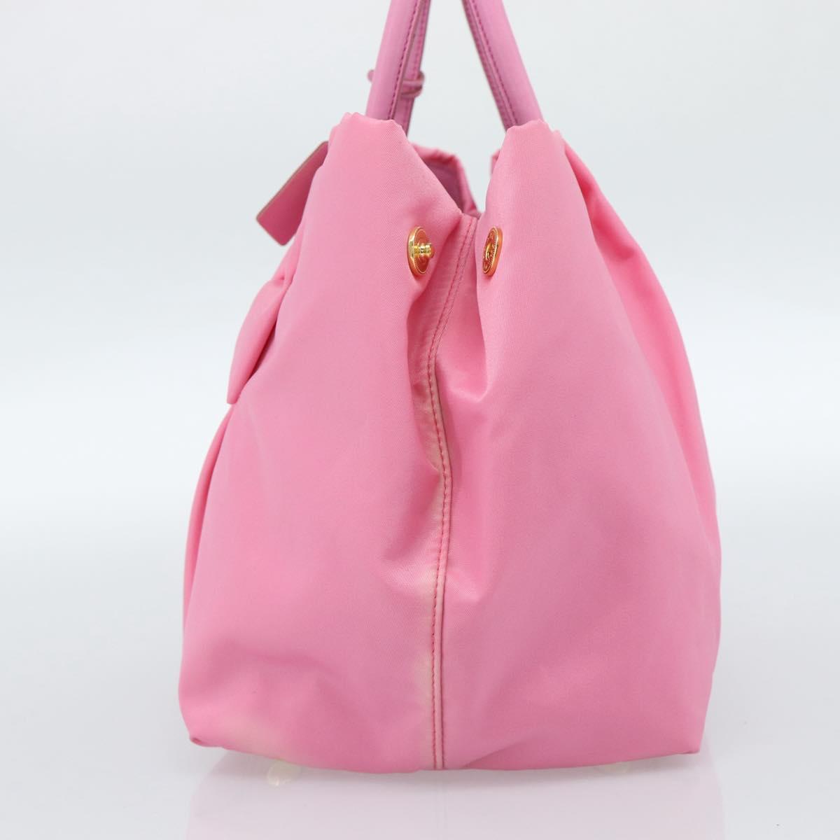 PRADA Hand Bag Nylon Pink Gold Auth ka4702A