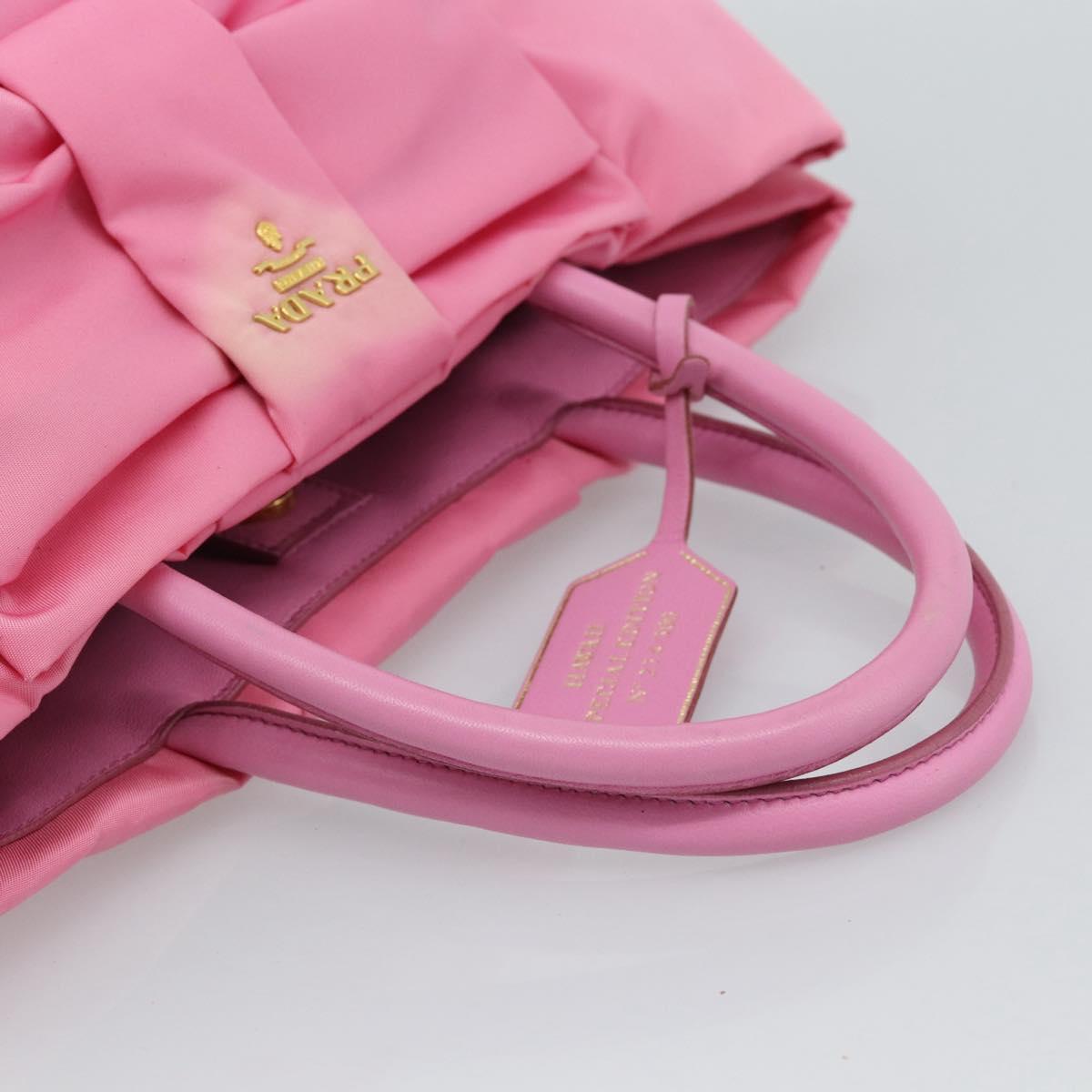 PRADA Hand Bag Nylon Pink Gold Auth ka4702A