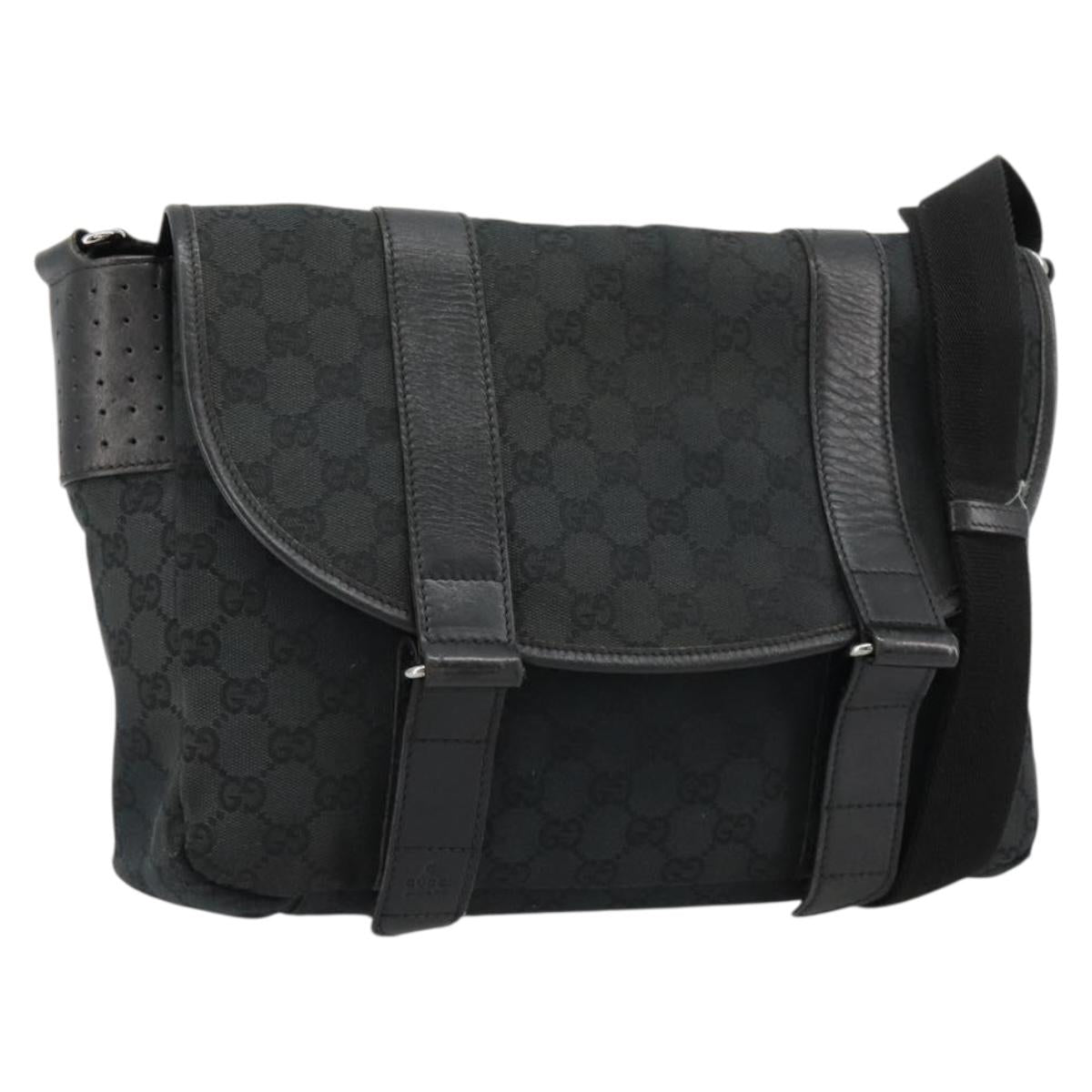 GUCCI GG Canvas Shoulder Bag Black Silver 145859 Auth ka4704