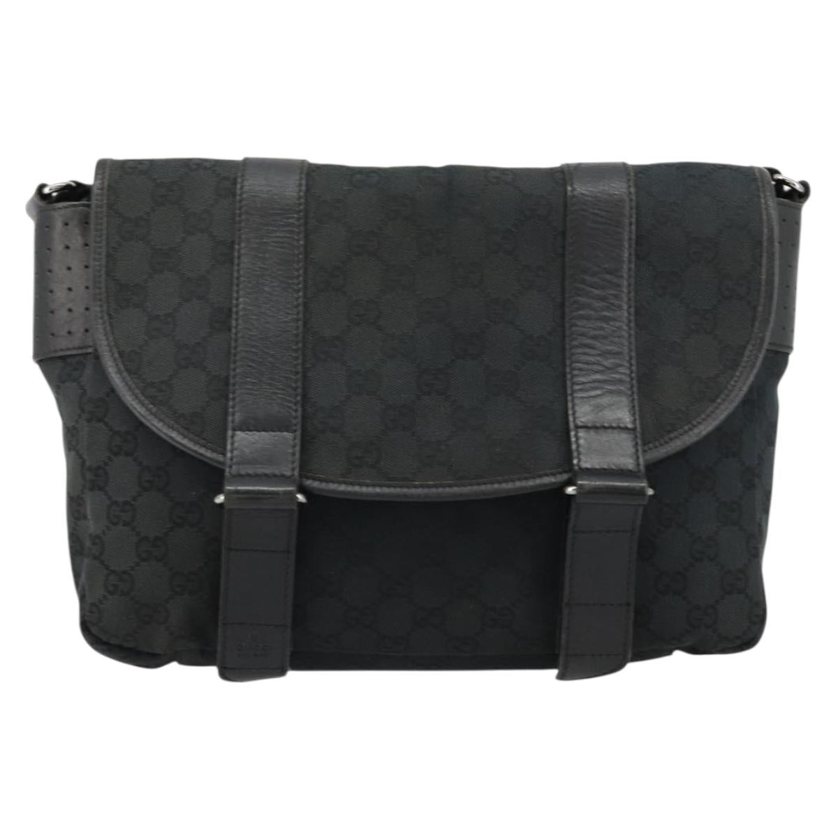 GUCCI GG Canvas Shoulder Bag Black Silver 145859 Auth ka4704