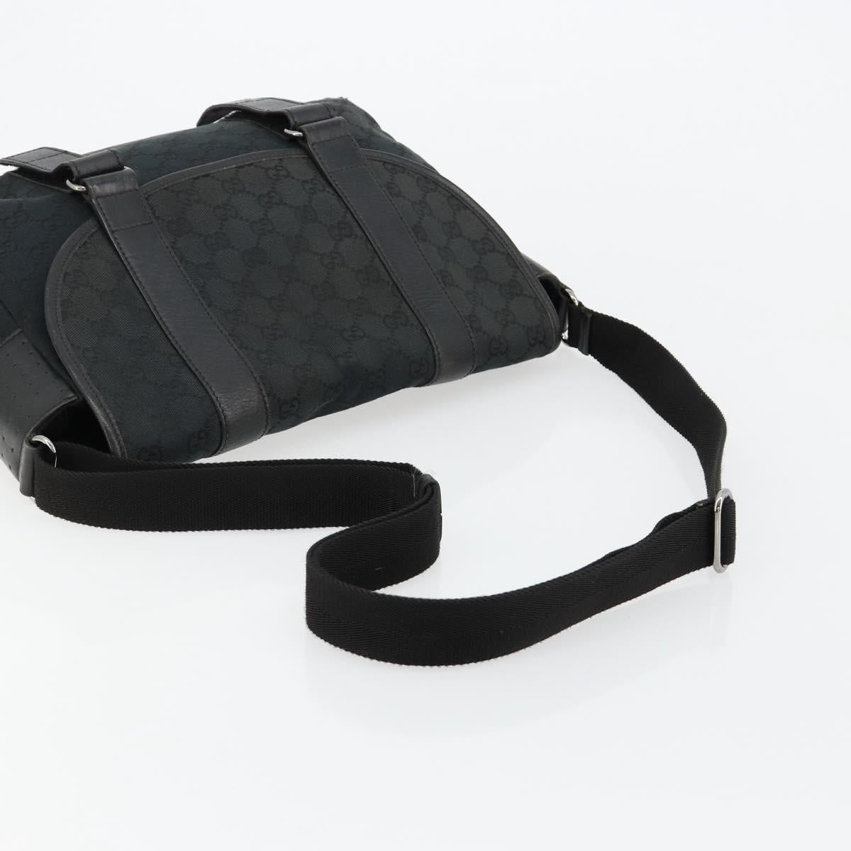 GUCCI GG Canvas Shoulder Bag Black Silver 145859 Auth ka4704