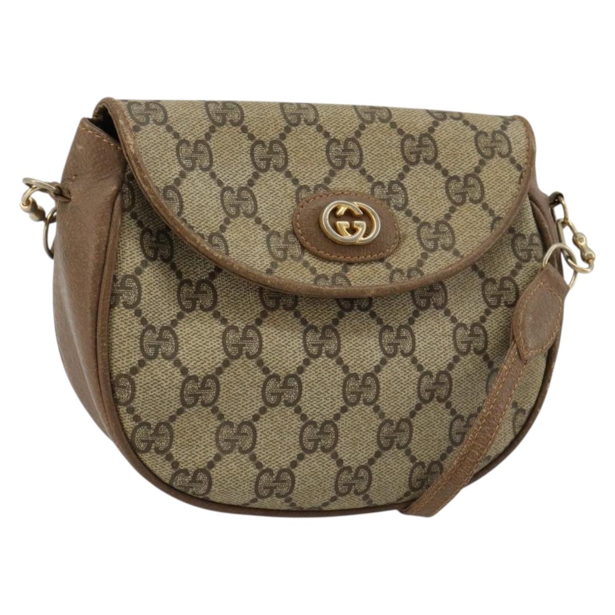 GUCCI GG Supreme Shoulder Bag PVC Beige Gold Auth ka4706