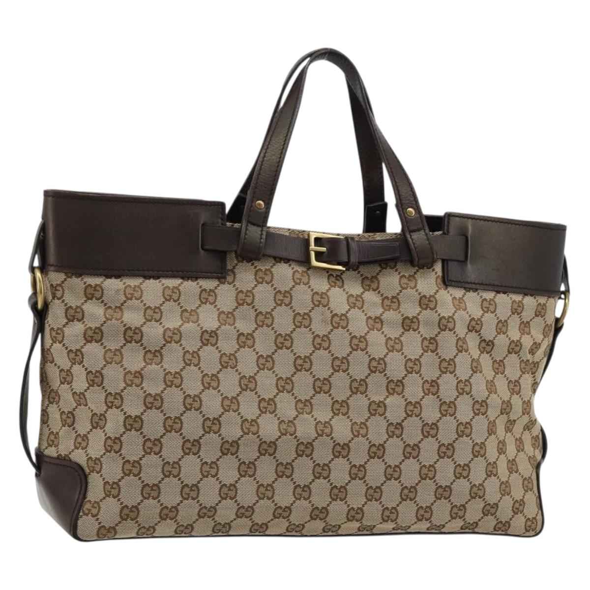 GUCCI GG Canvas Hand Bag Beige Gold 106251 Auth ka4707
