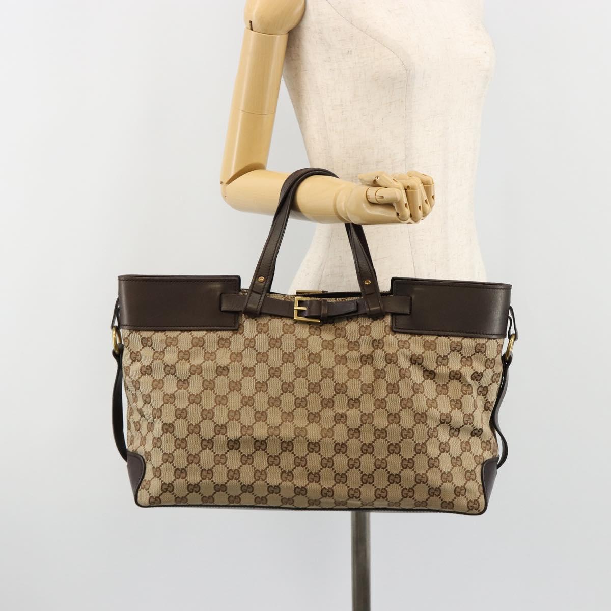 GUCCI GG Canvas Hand Bag Beige Gold 106251 Auth ka4707