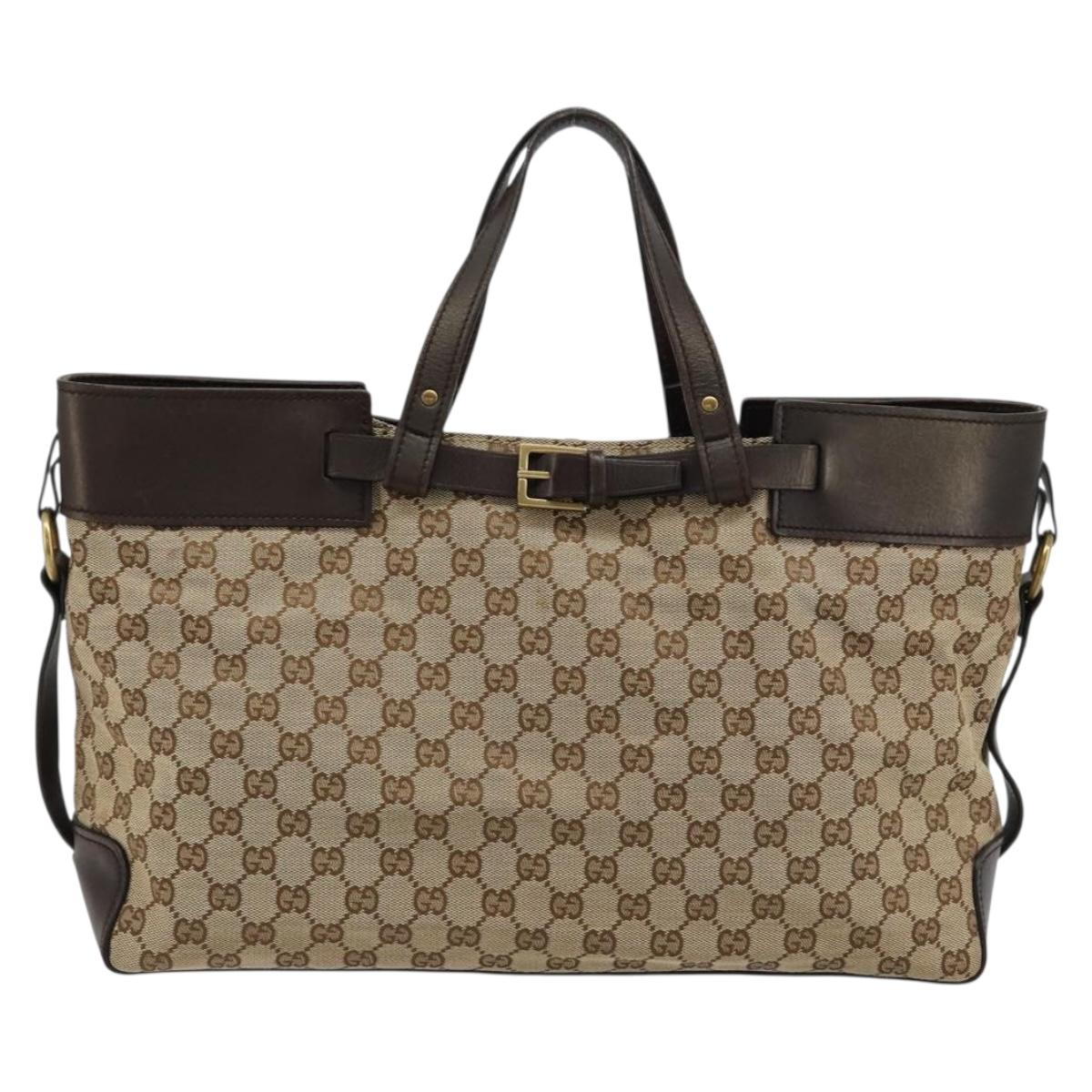 GUCCI GG Canvas Hand Bag Beige Gold 106251 Auth ka4707