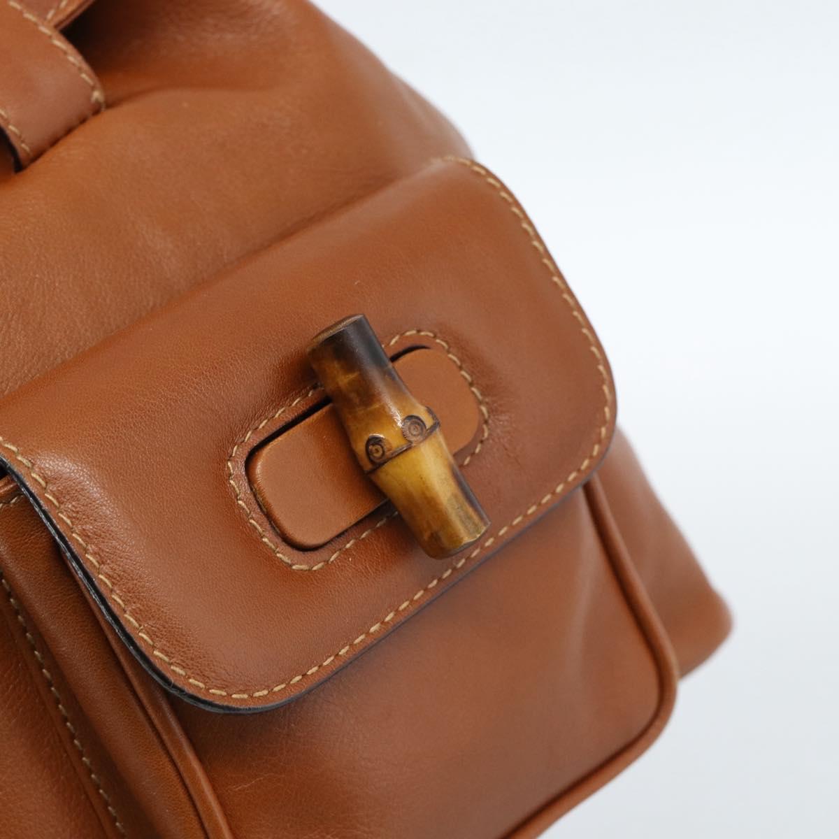 GUCCI Bamboo Backpack Leather Brown Gold 003 1998 0030 Auth ka4712