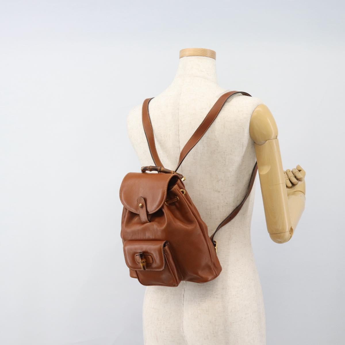GUCCI Bamboo Backpack Leather Brown Gold 003 1998 0030 Auth ka4712