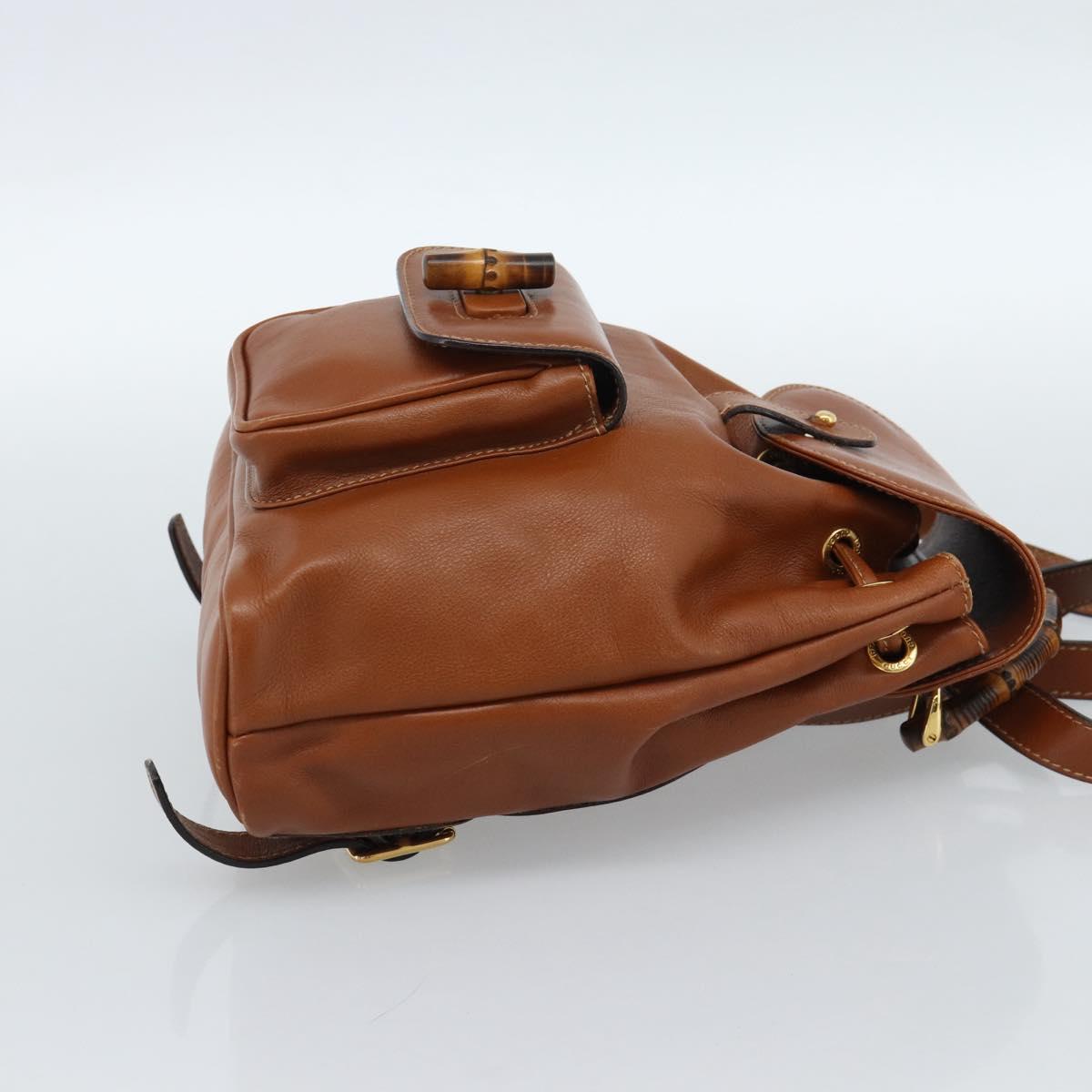 GUCCI Bamboo Backpack Leather Brown Gold 003 1998 0030 Auth ka4712