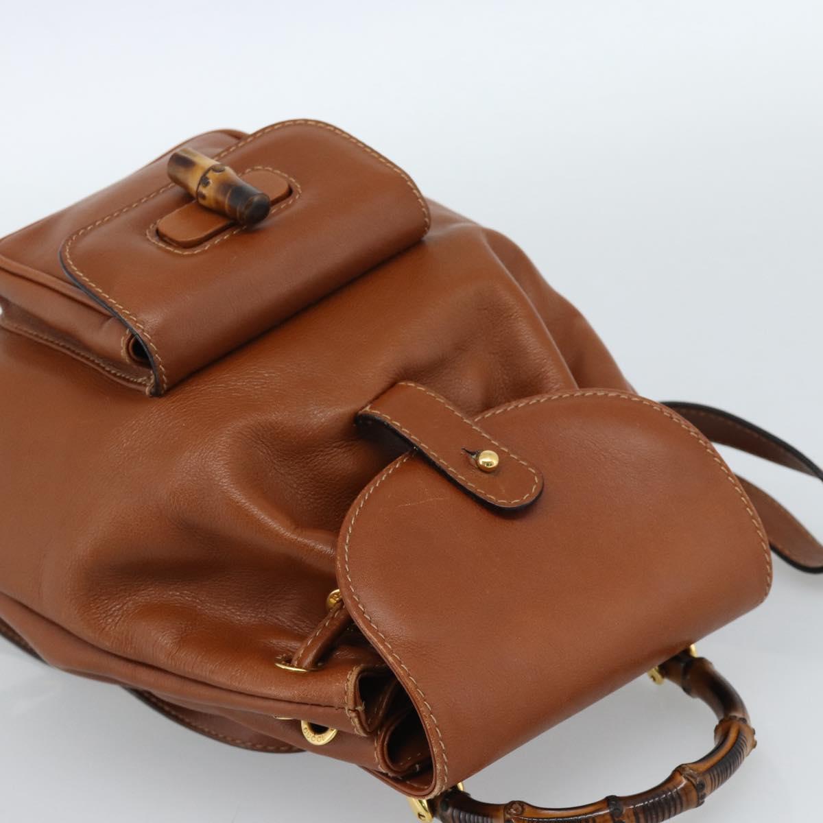 GUCCI Bamboo Backpack Leather Brown Gold 003 1998 0030 Auth ka4712