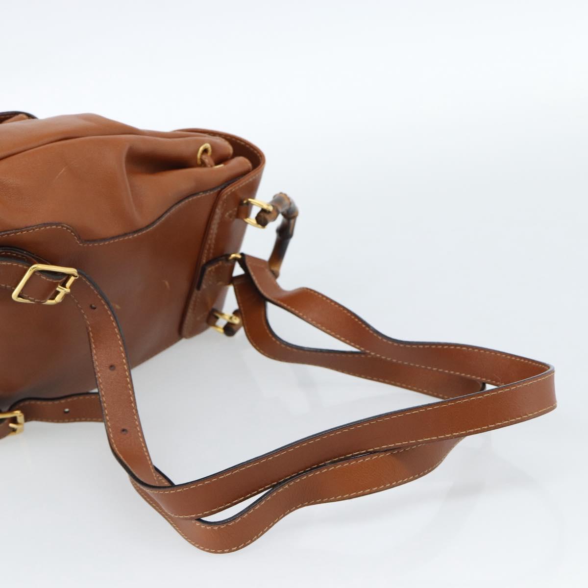 GUCCI Bamboo Backpack Leather Brown Gold 003 1998 0030 Auth ka4712