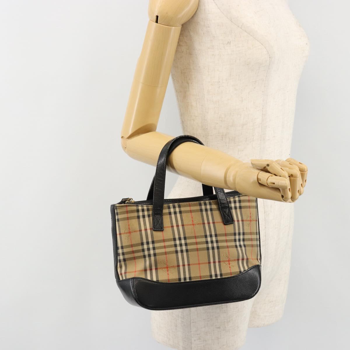 BURBERRY Nova Check Hand Bag Canvas Leather Beige Gold Auth ka4713A