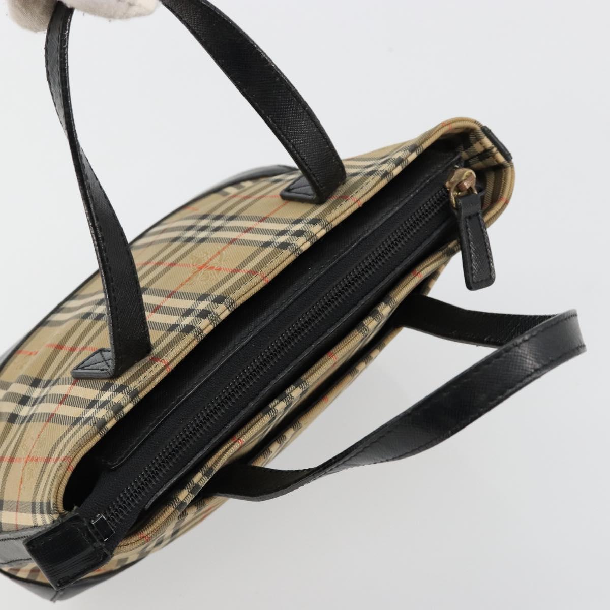 BURBERRY Nova Check Hand Bag Canvas Leather Beige Gold Auth ka4713A