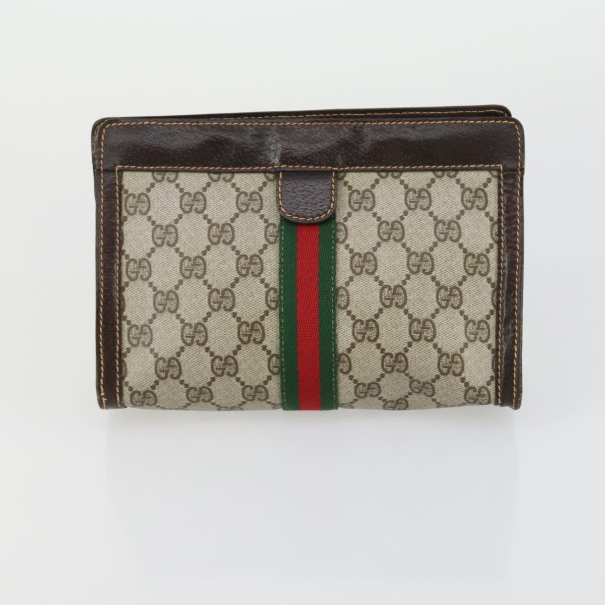 GUCCI GG Supreme Web Sherry Line Clutch Bag PVC 2 Set Navy Beige Auth ka472