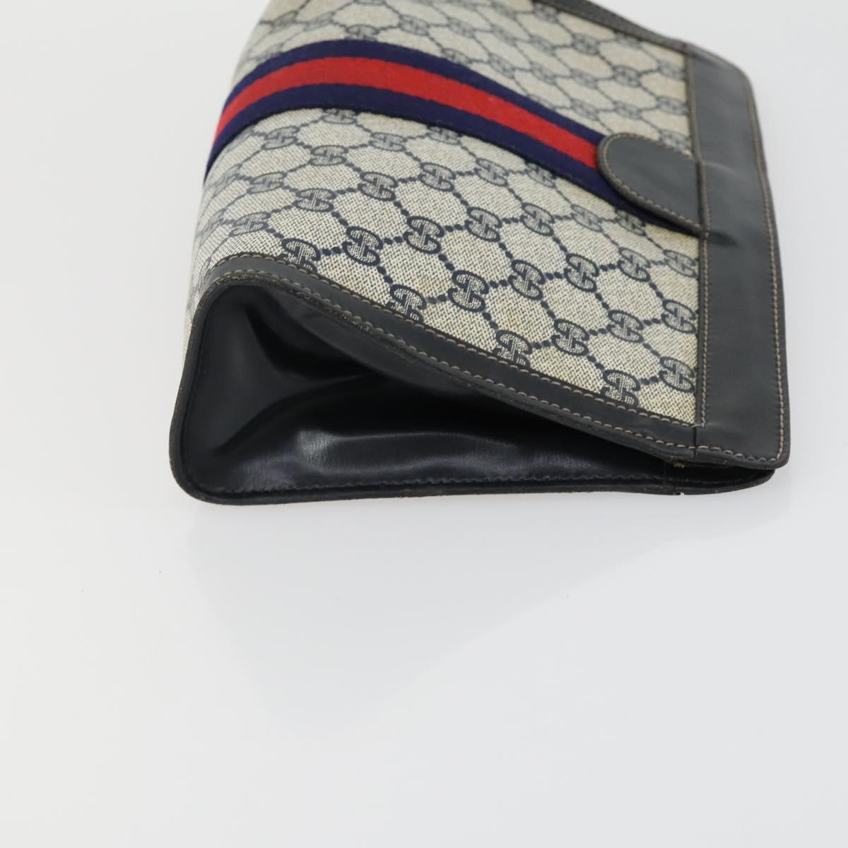 GUCCI GG Supreme Web Sherry Line Clutch Bag PVC 2 Set Navy Beige Auth ka472