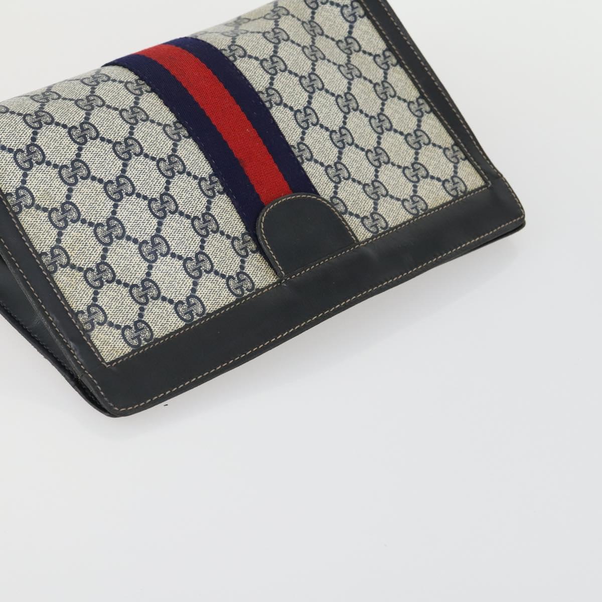 GUCCI GG Supreme Web Sherry Line Clutch Bag PVC 2 Set Navy Beige Auth ka472