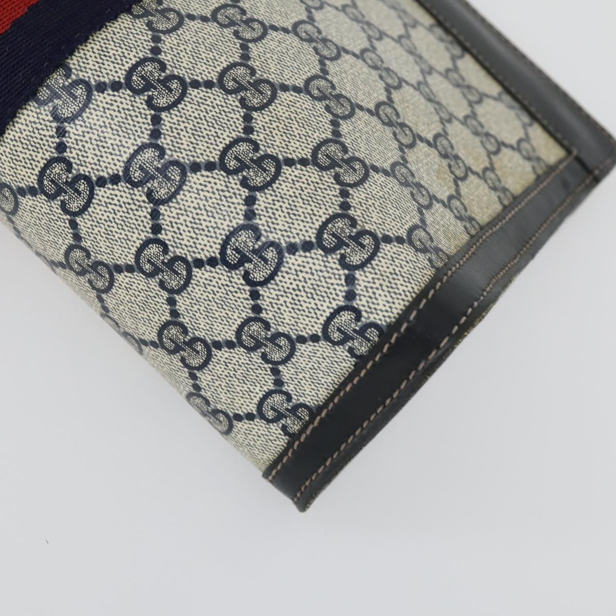 GUCCI GG Supreme Web Sherry Line Clutch Bag PVC 2 Set Navy Beige Auth ka472