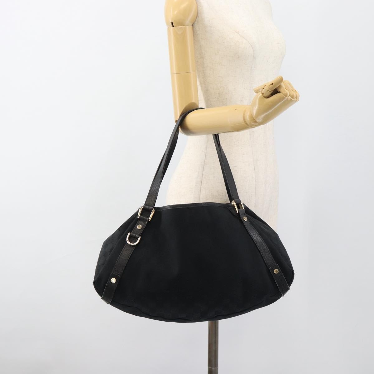 GUCCI GG Canvas Hand Bag Black Gold 130736 Auth ka4724A
