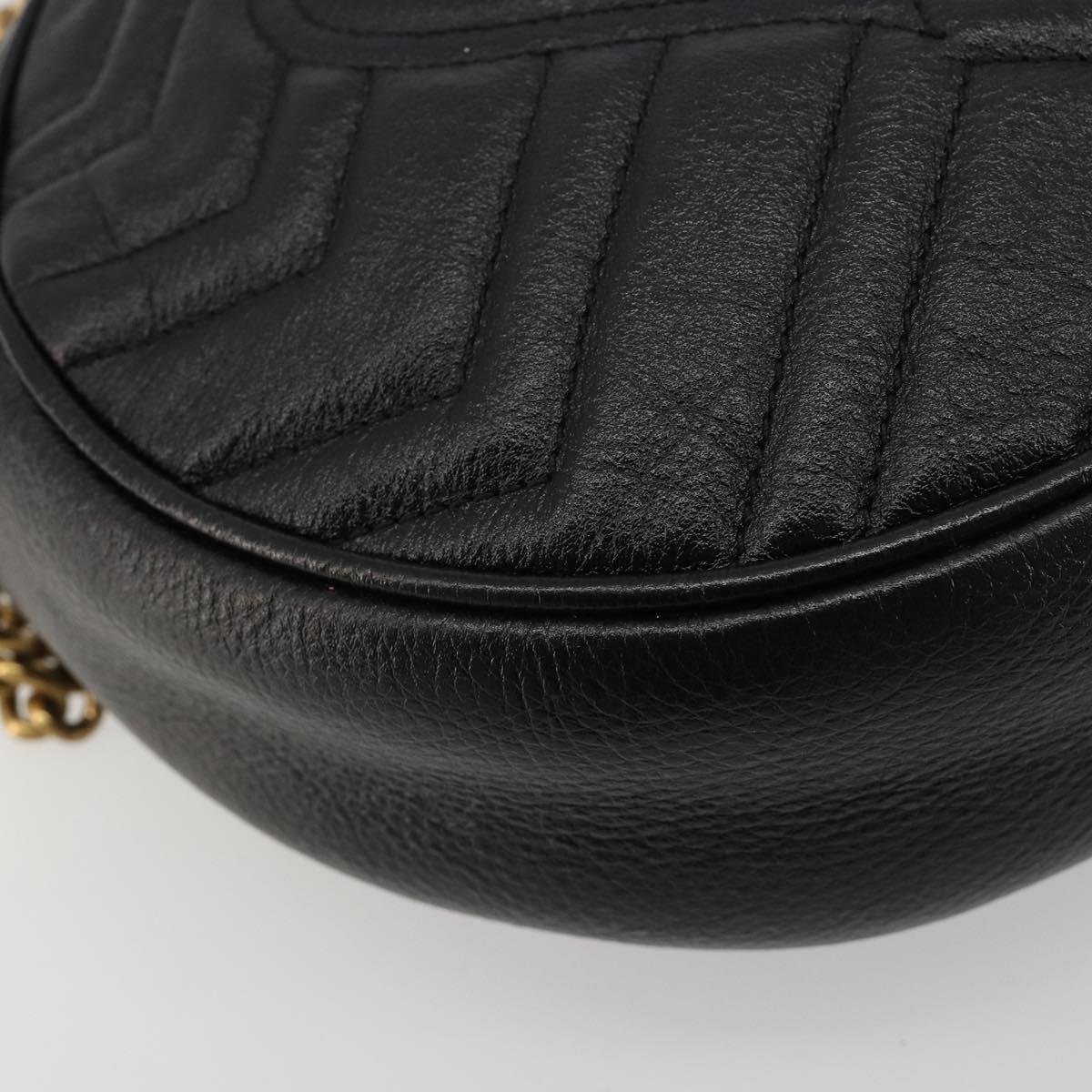GUCCI GG Marmont Chain Shoulder Bag Leather Black Gold 550154 Auth ka4725A