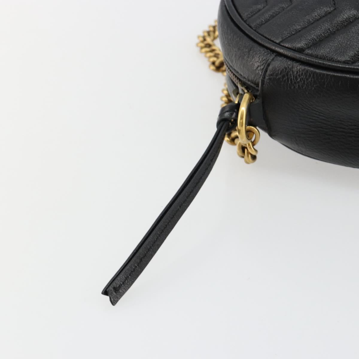 GUCCI GG Marmont Chain Shoulder Bag Leather Black Gold 550154 Auth ka4725A