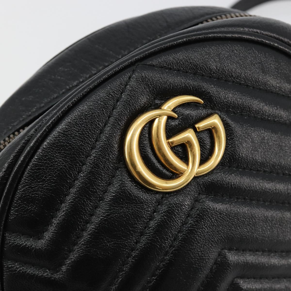 GUCCI GG Marmont Chain Shoulder Bag Leather Black Gold 550154 Auth ka4725A