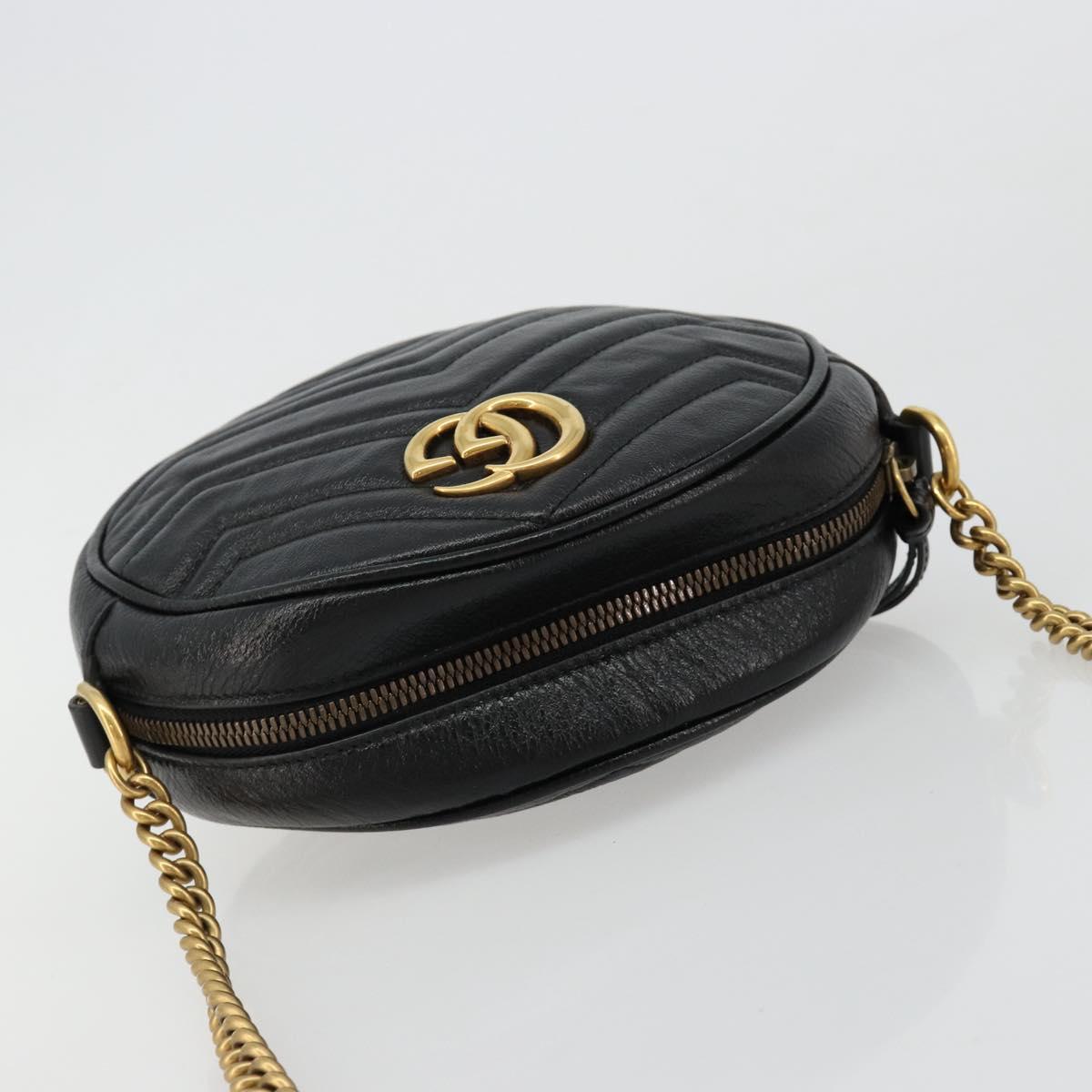 GUCCI GG Marmont Chain Shoulder Bag Leather Black Gold 550154 Auth ka4725A