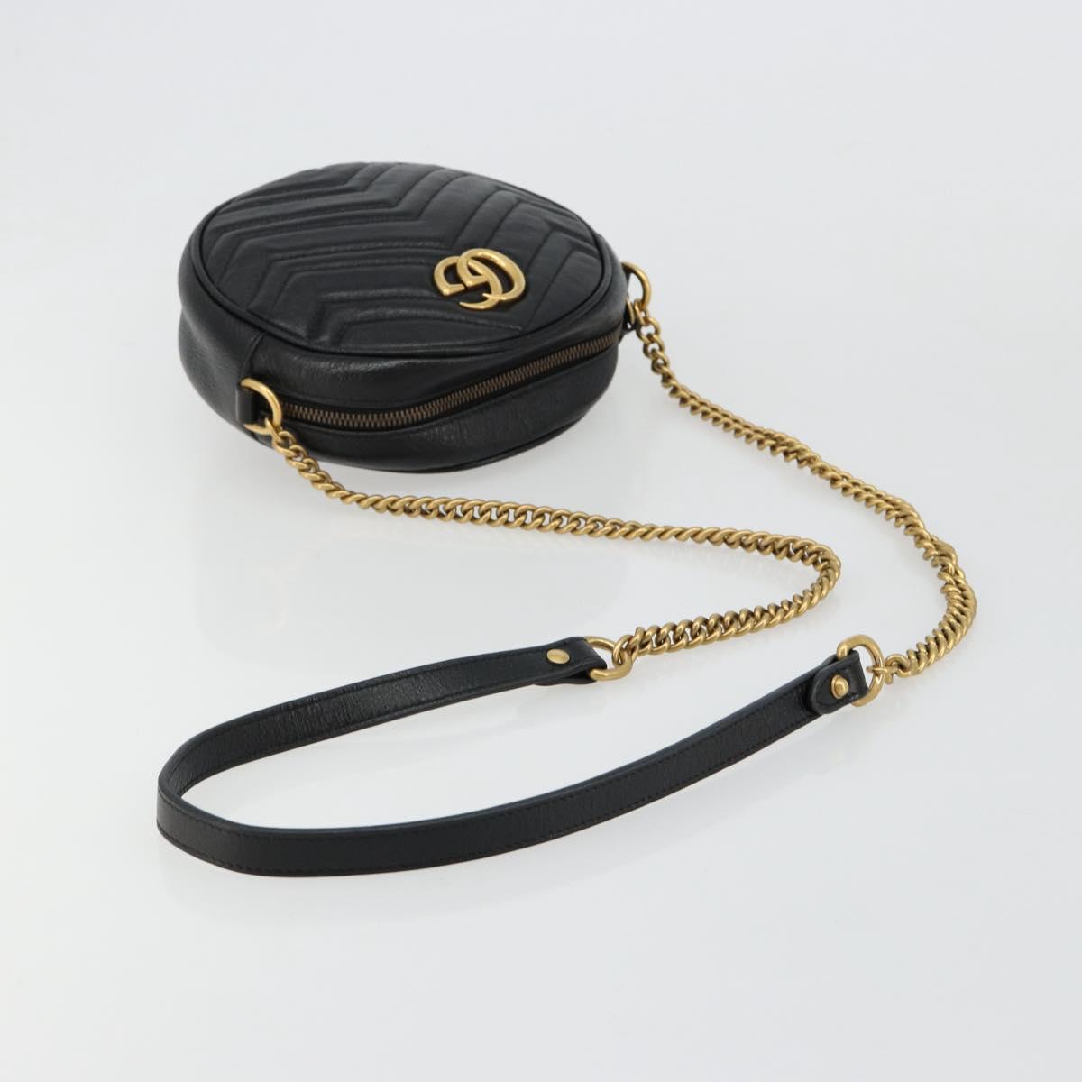 GUCCI GG Marmont Chain Shoulder Bag Leather Black Gold 550154 Auth ka4725A
