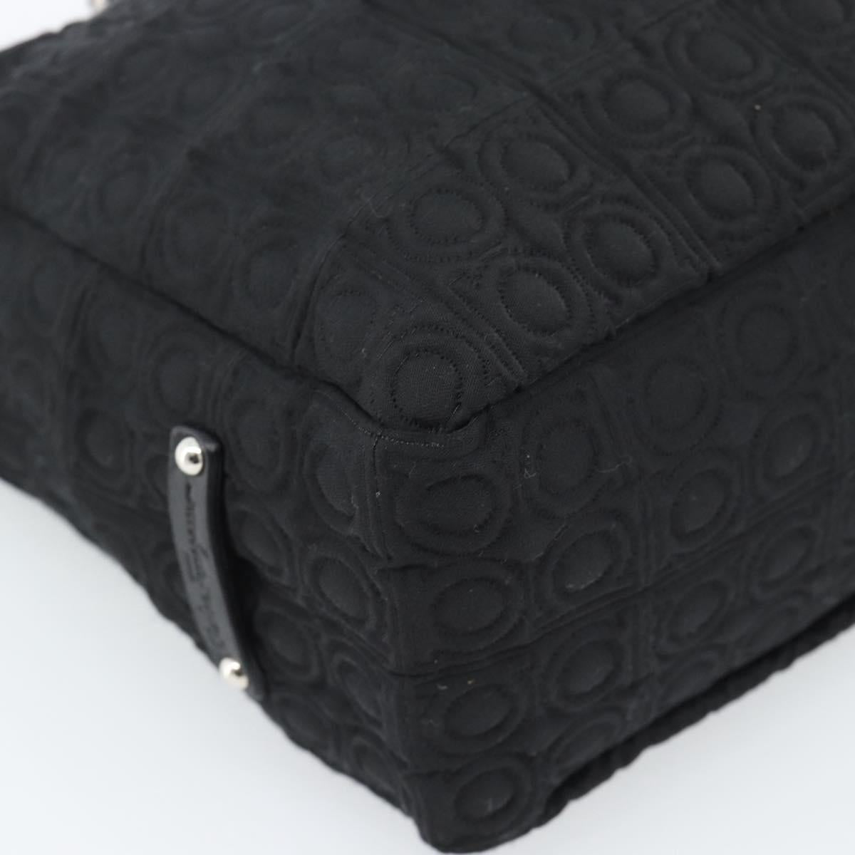Salvatore Ferragamo Gancini Tote Bag Canvas Leather Black Silver Auth ka4727A