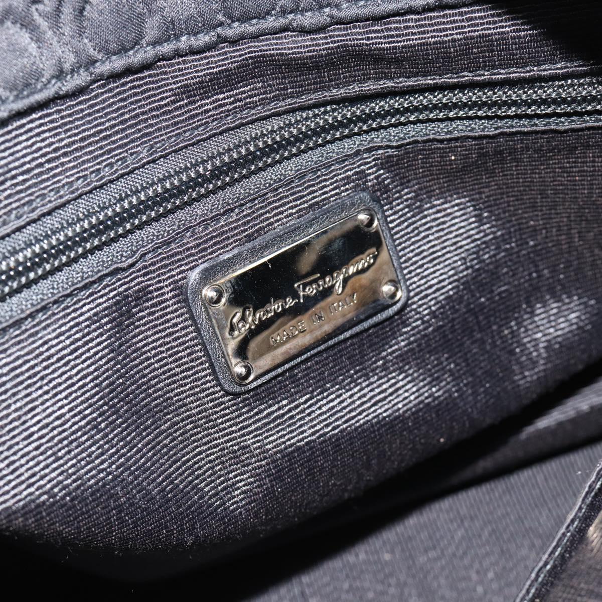 Salvatore Ferragamo Gancini Tote Bag Canvas Leather Black Silver Auth ka4727A