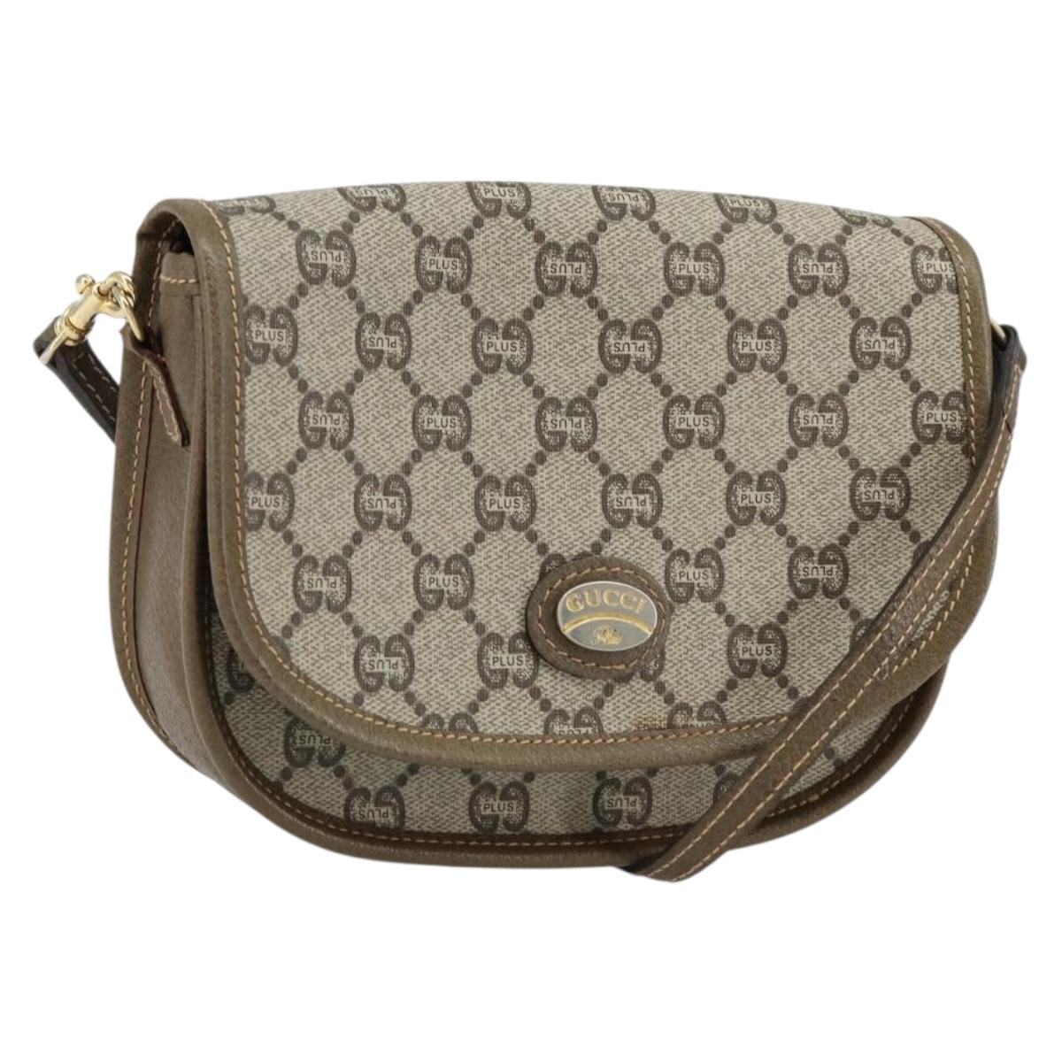 GUCCI GG Plus Supreme Shoulder Bag PVC Beige Gold Auth ka473