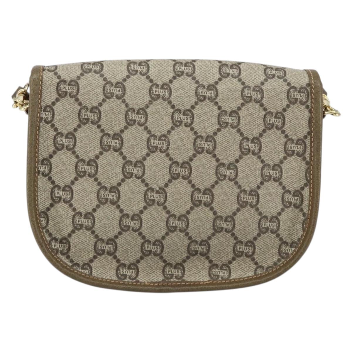 GUCCI GG Plus Supreme Shoulder Bag PVC Beige Gold Auth ka473