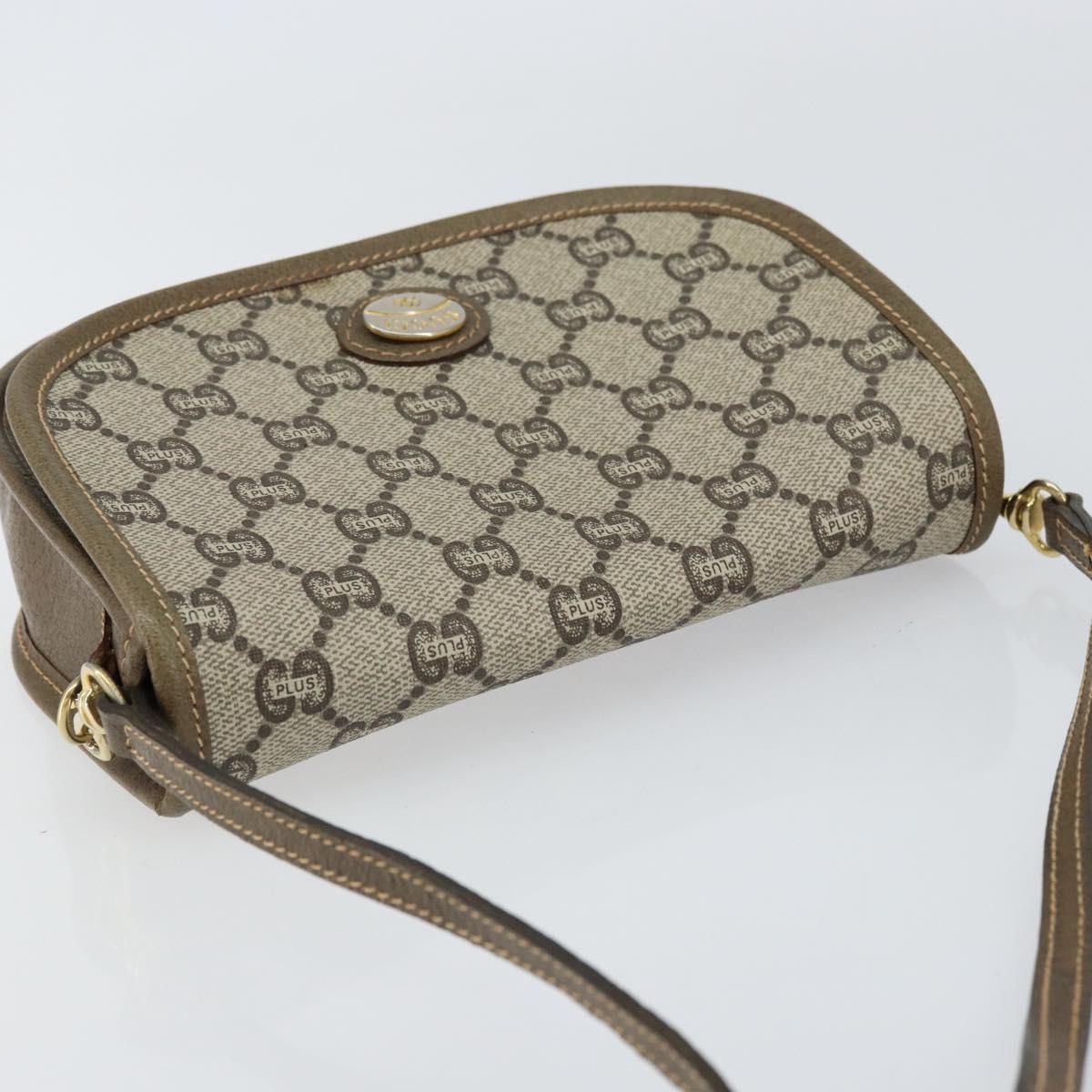 GUCCI GG Plus Supreme Shoulder Bag PVC Beige Gold Auth ka473