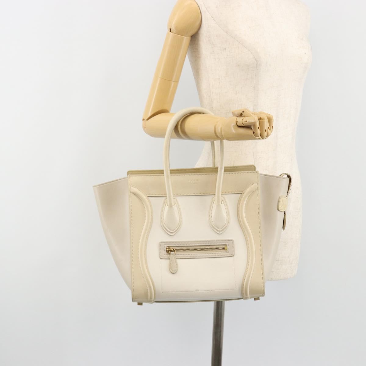 CELINE Luggage Micro Hand Bag Leather White Beige Auth ka4732A