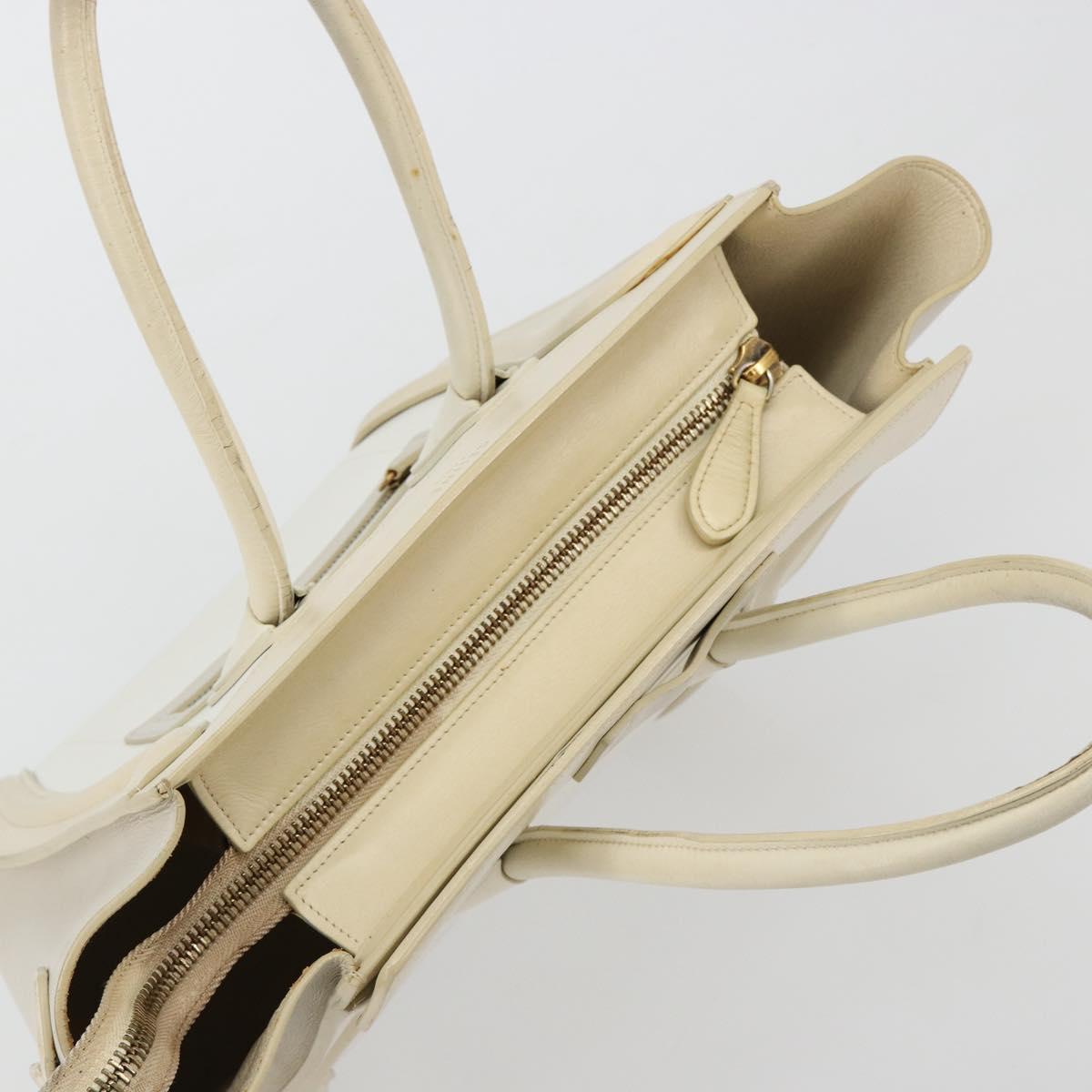 CELINE Luggage Micro Hand Bag Leather White Beige Auth ka4732A
