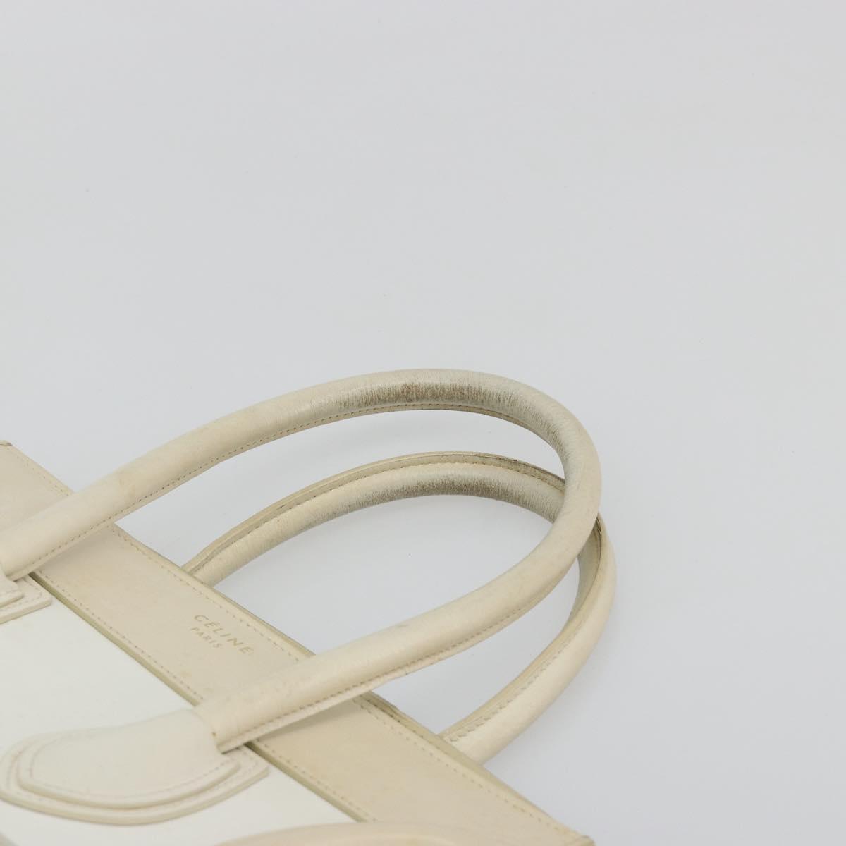CELINE Luggage Micro Hand Bag Leather White Beige Auth ka4732A