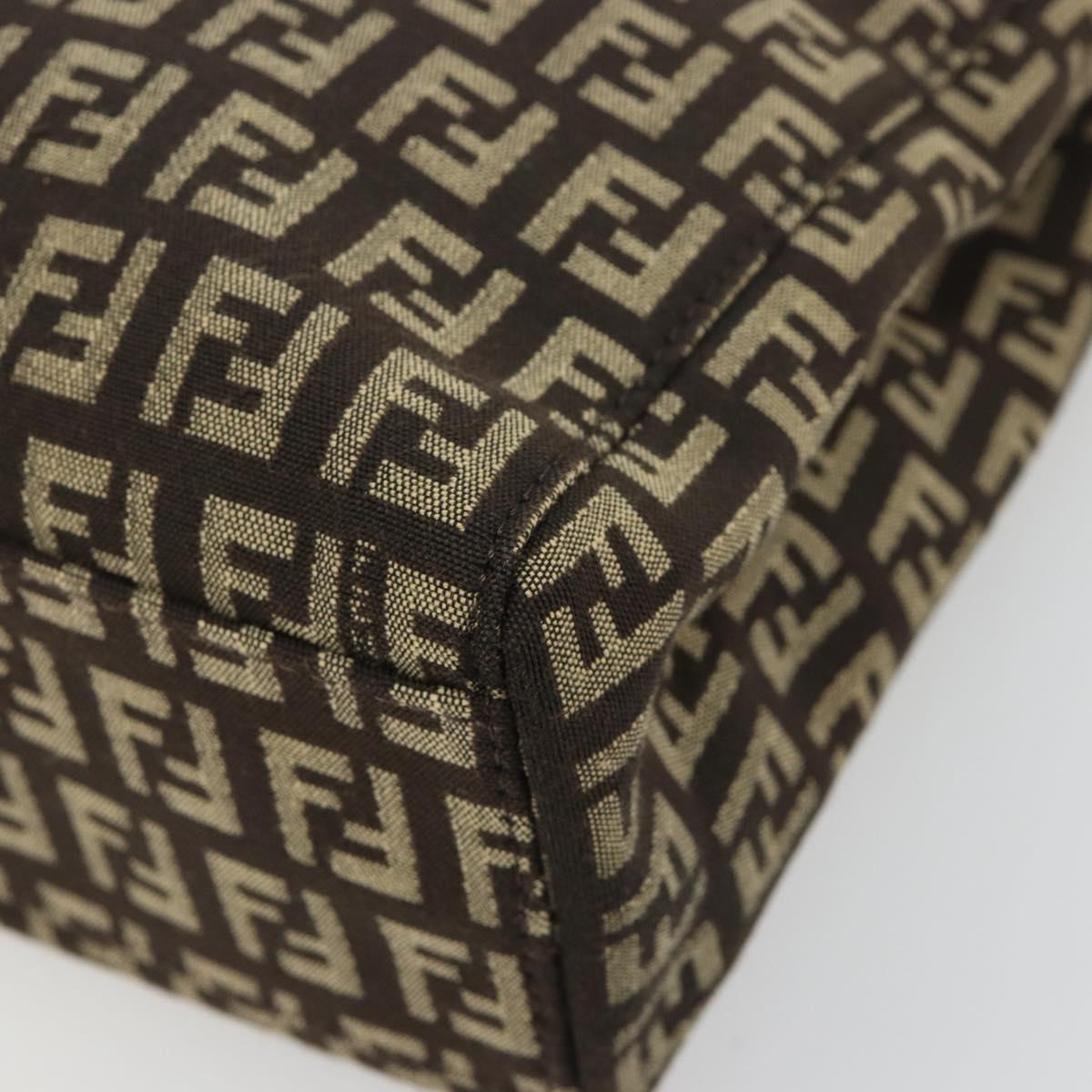FENDI Zucchino Canvas Hand Bag Brown Silver Auth ka4734