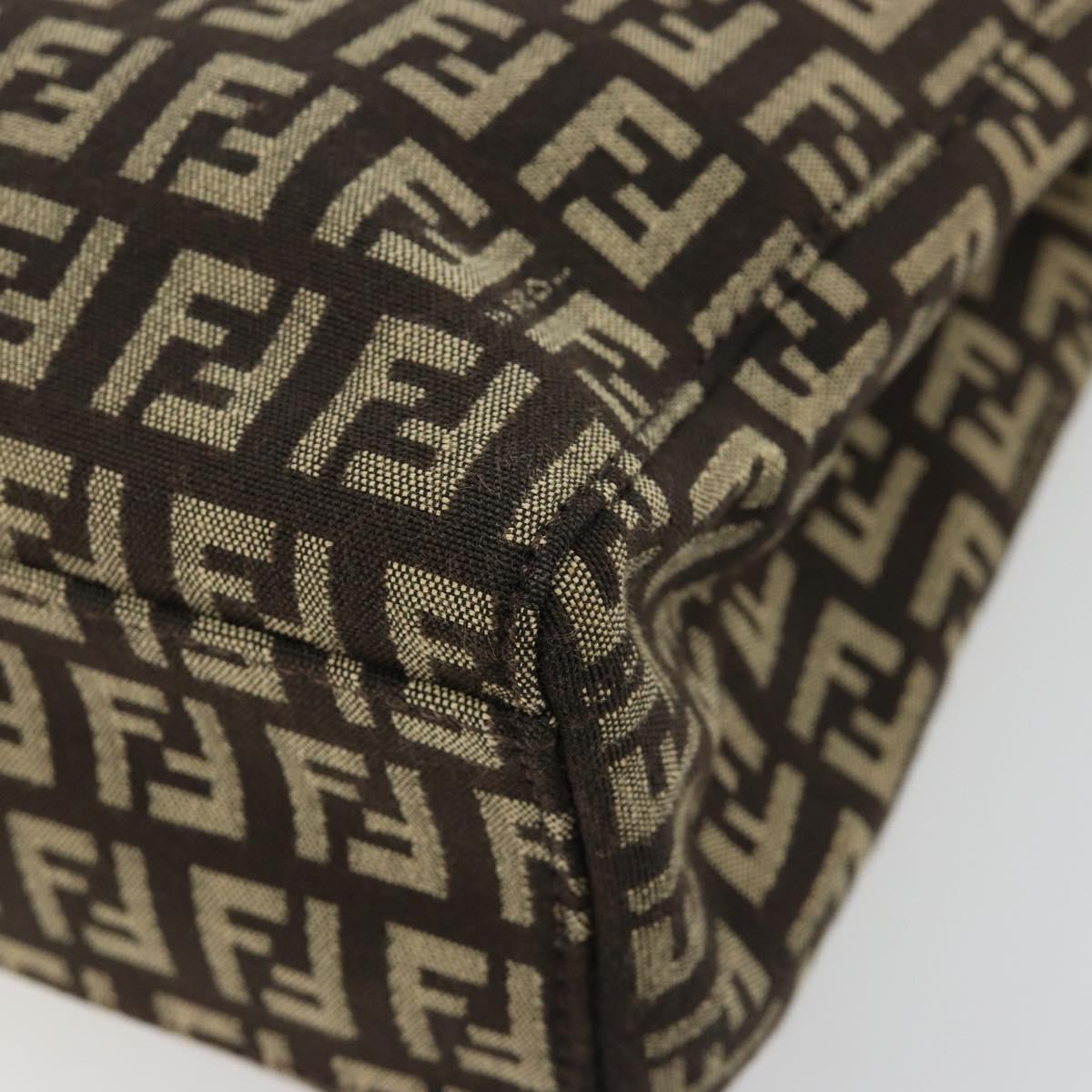 FENDI Zucchino Canvas Hand Bag Brown Silver Auth ka4734