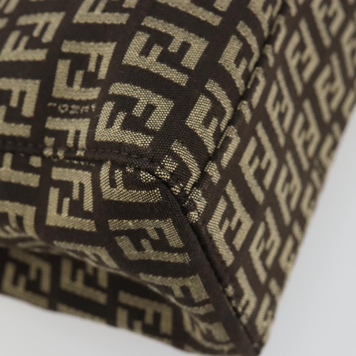 FENDI Zucchino Canvas Hand Bag Brown Silver Auth ka4734