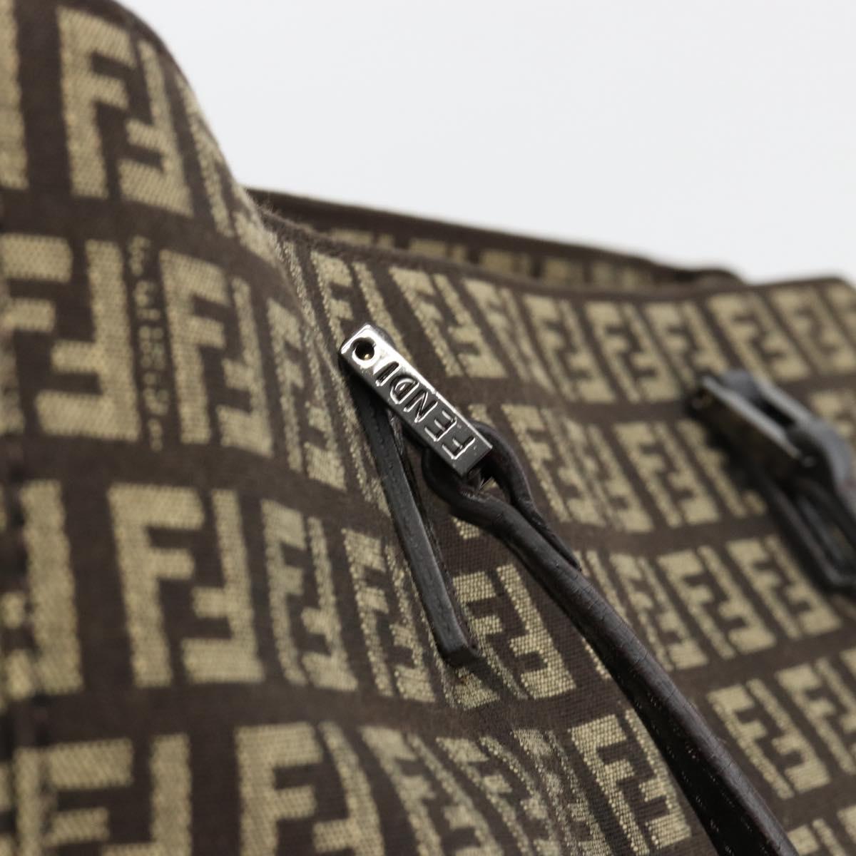 FENDI Zucchino Canvas Hand Bag Brown Silver Auth ka4734