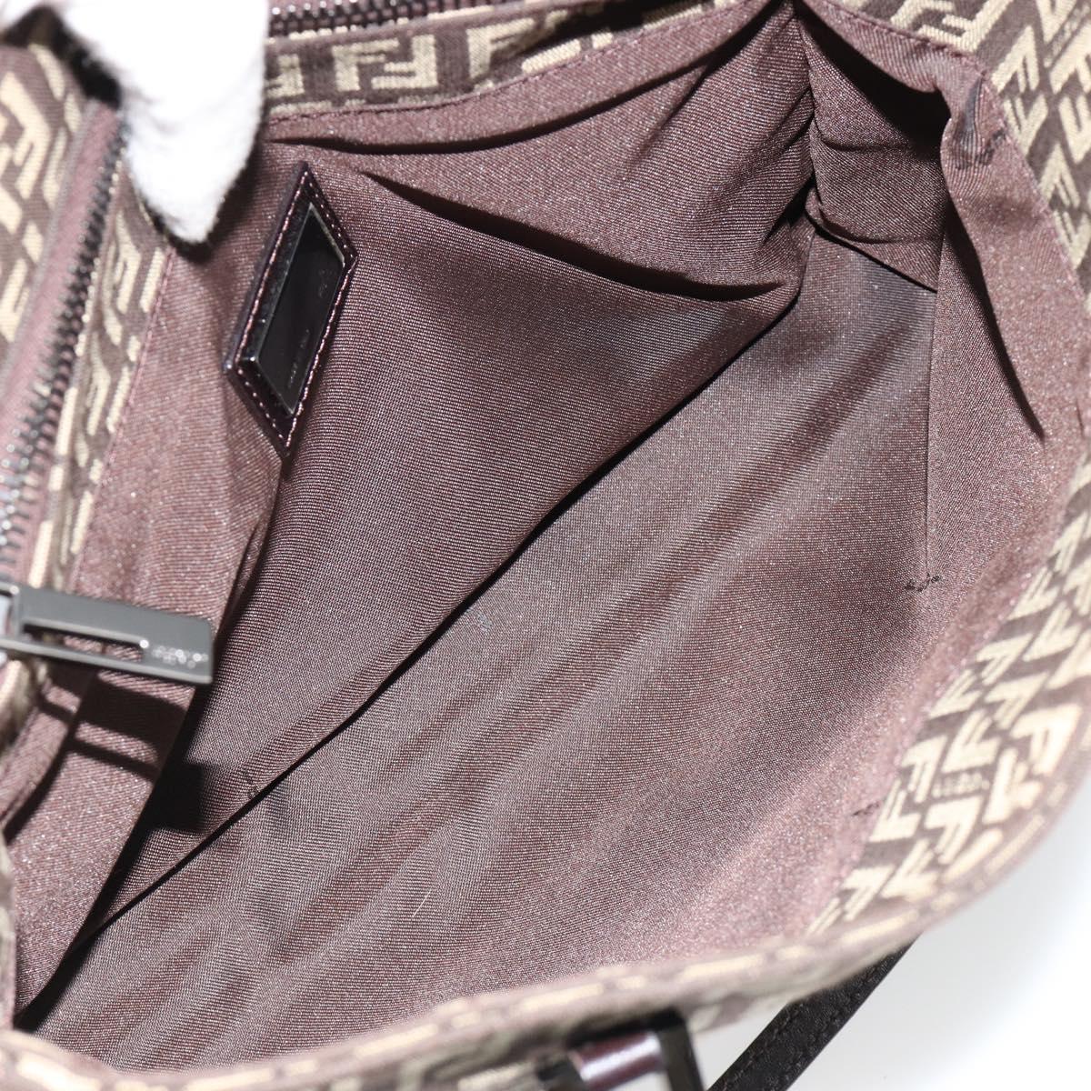 FENDI Zucchino Canvas Hand Bag Brown Silver Auth ka4734