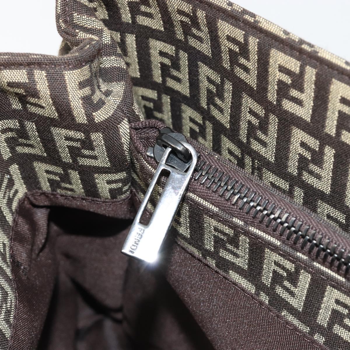 FENDI Zucchino Canvas Hand Bag Brown Silver Auth ka4734