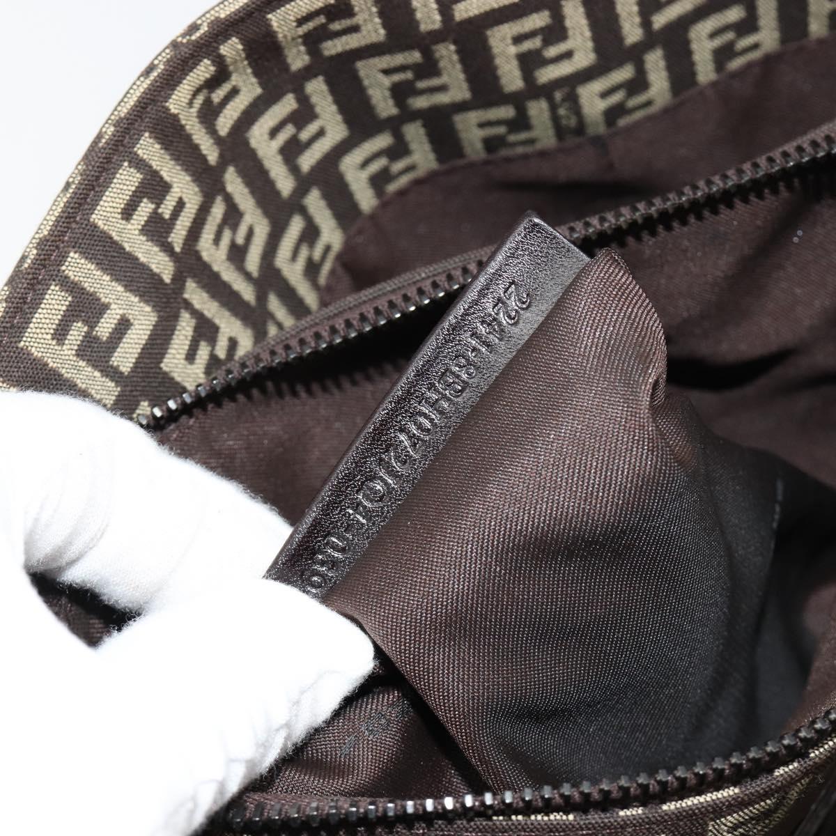 FENDI Zucchino Canvas Hand Bag Brown Silver Auth ka4734