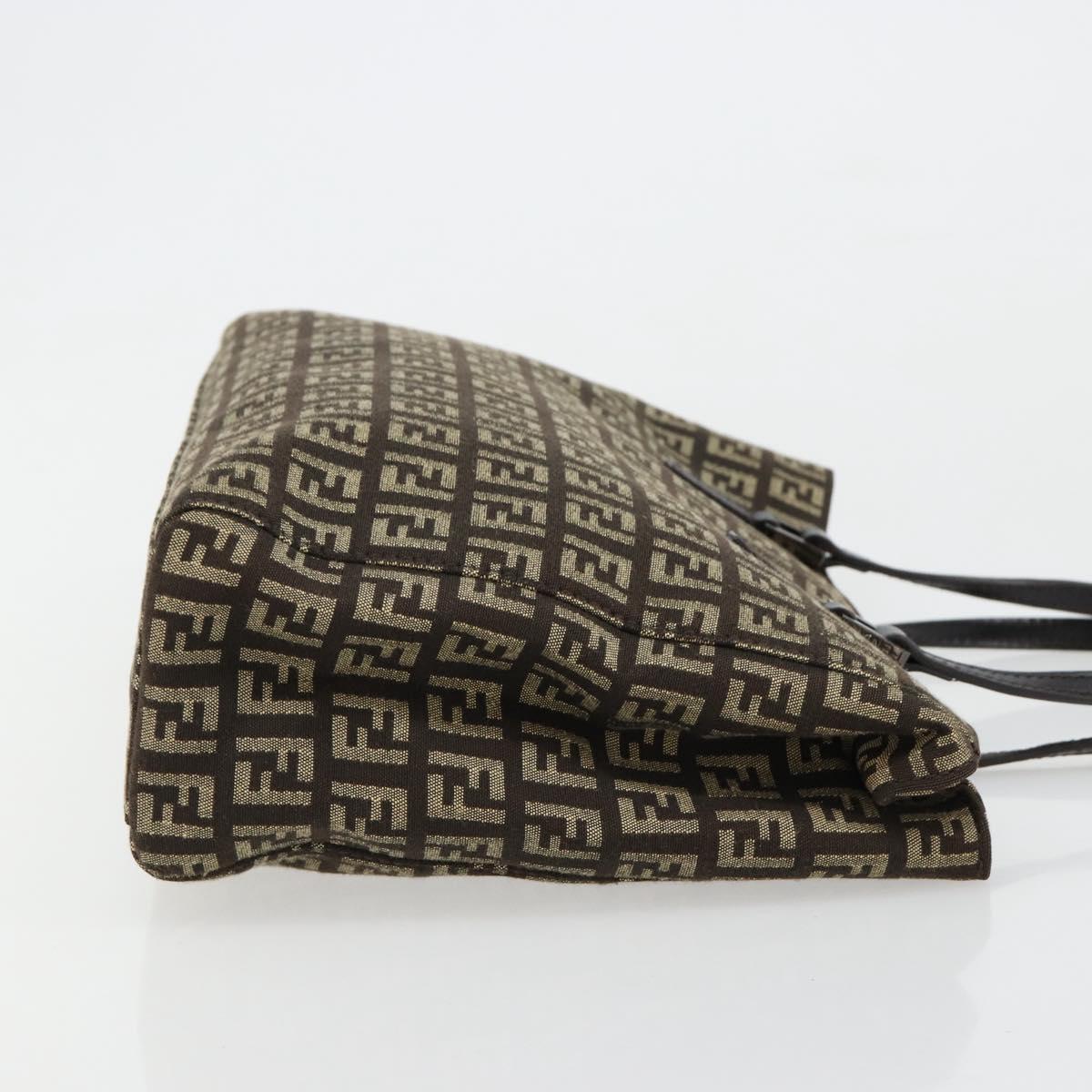 FENDI Zucchino Canvas Hand Bag Brown Silver Auth ka4734