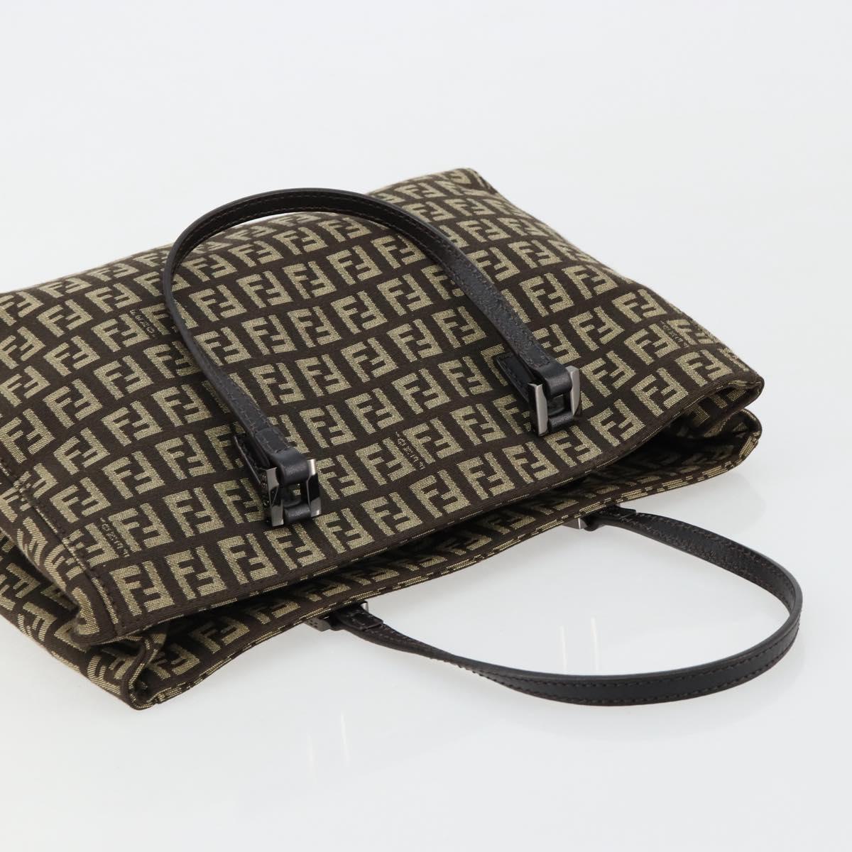 FENDI Zucchino Canvas Hand Bag Brown Silver Auth ka4734