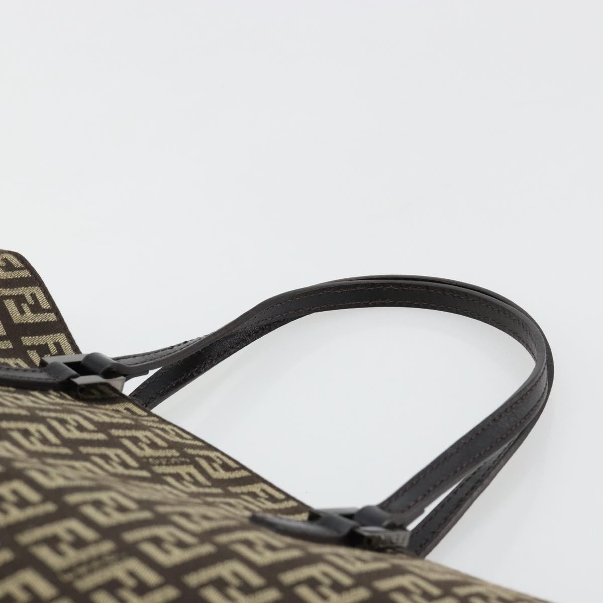 FENDI Zucchino Canvas Hand Bag Brown Silver Auth ka4734